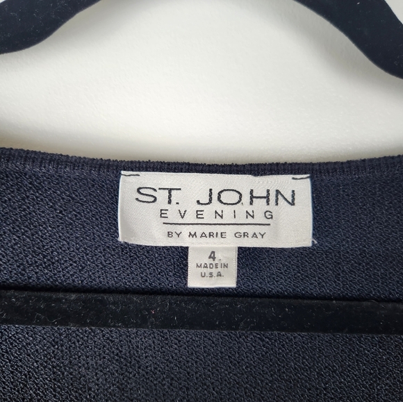 St. John Evening Black Size 4 Santana Knit Top Zipper Sleeves Crystal - Picture 3 of 7